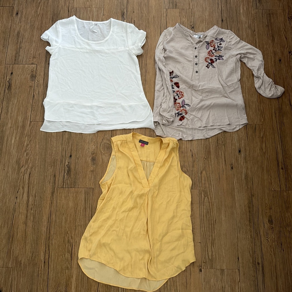 Women's Petite Small Lot Of 3 Blouse Tank Short And Long Sleeve H